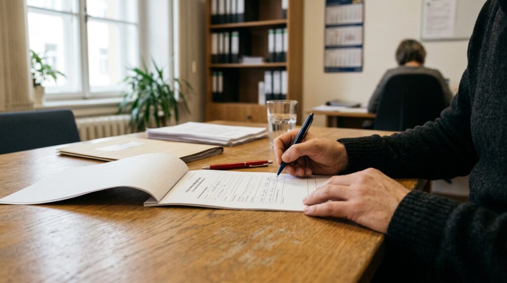 Aktenordner und Formular für ein Informationsbegehren an eine Behörde