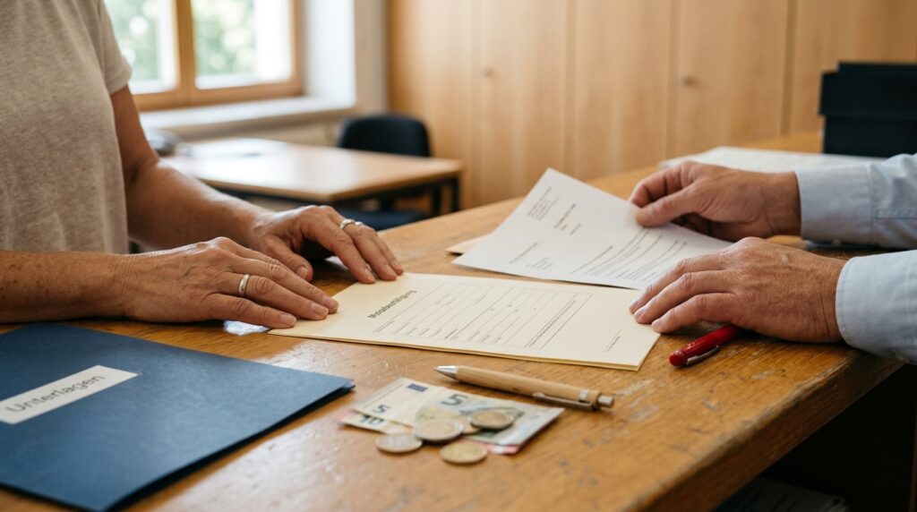 Meldebestätigung am Schalter der Meldebehörde in Österreich