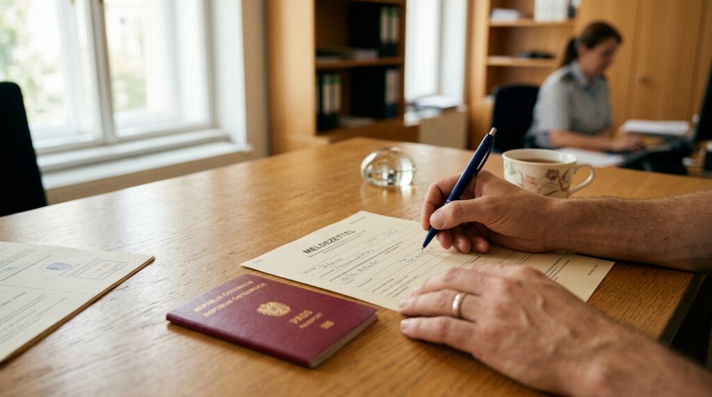 Meldezettel und Unterlagen am Gemeindeamt in Österreich