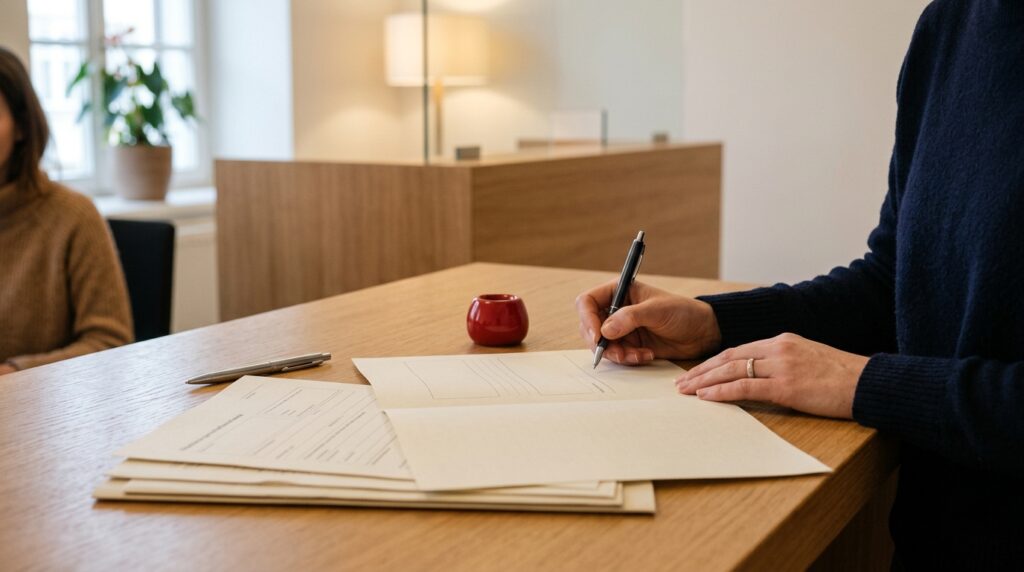 Österreichischer Staatsbürgerschaftsnachweis mit Wappen auf einem Schalter