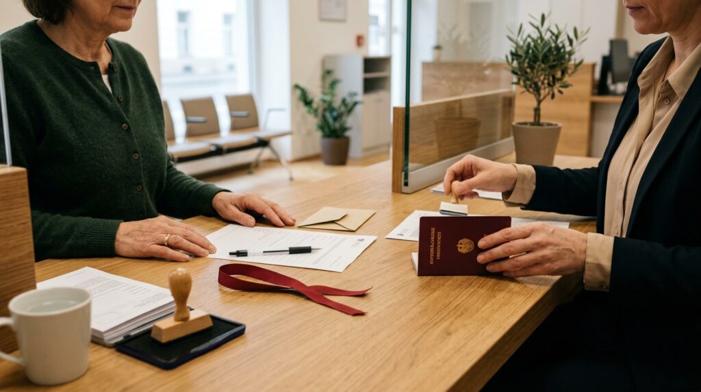 Reisepass beantragen am Schalter der Passbehörde mit Unterlagen